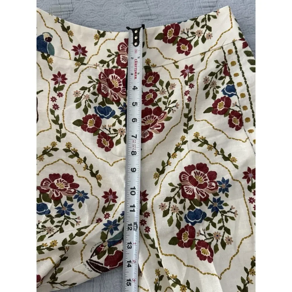 NWT Sezane x Farm Rio Tiago Crop Linen Cream Floral Pants Sz Fr 36 US 4